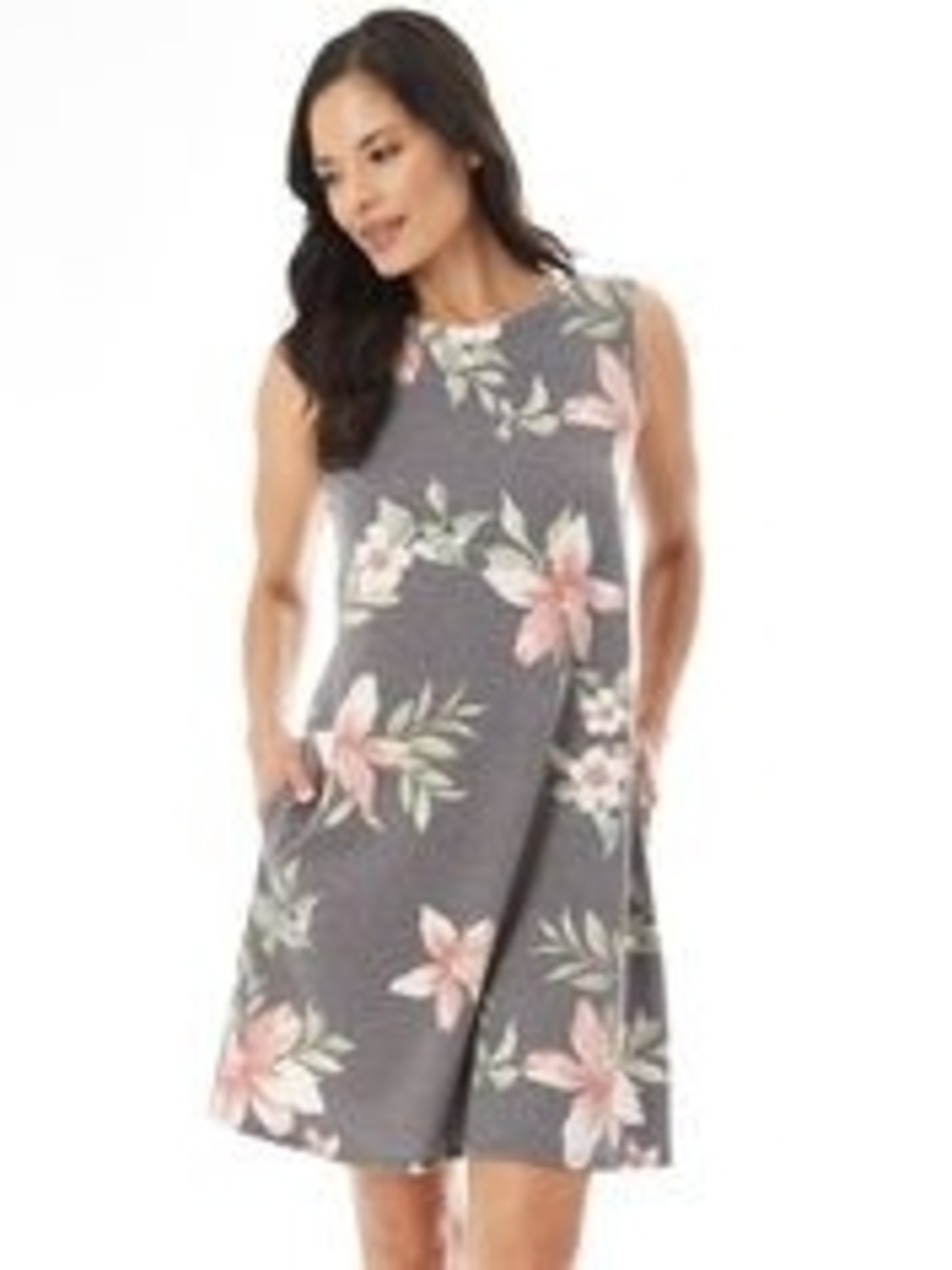 Apt. 9 Gray Sleeveless Floral Mini Dress with Pink Blooms